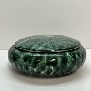 mcm pottery lidded dish marbled green‎ round G.H Kaufman 63 trinket dish